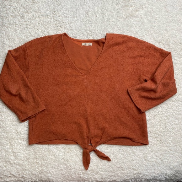Madewell Tops - Madewell Burnt Orange Tie Front Cropped Shirt